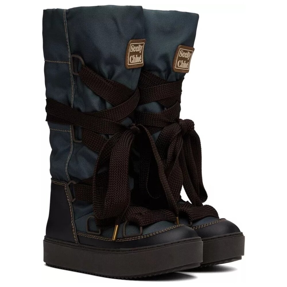 $500 SEE BY CHLOE GRAY BROWN NAINA BOOT SNOW WINTER SHEARLING LACE 37 (MF17)